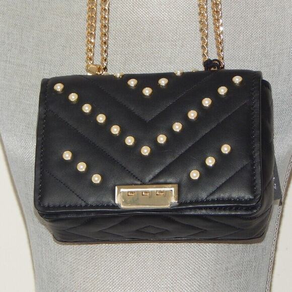 ZAC POSEN SOFT EARTHETTE Pearl Lady Chevron Quilted Chain Shoulder Bag Black NWT - Picture 5 of 14